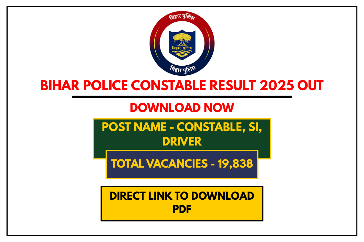 Bihar Police Constable Result 2025 Out Download PDF Now