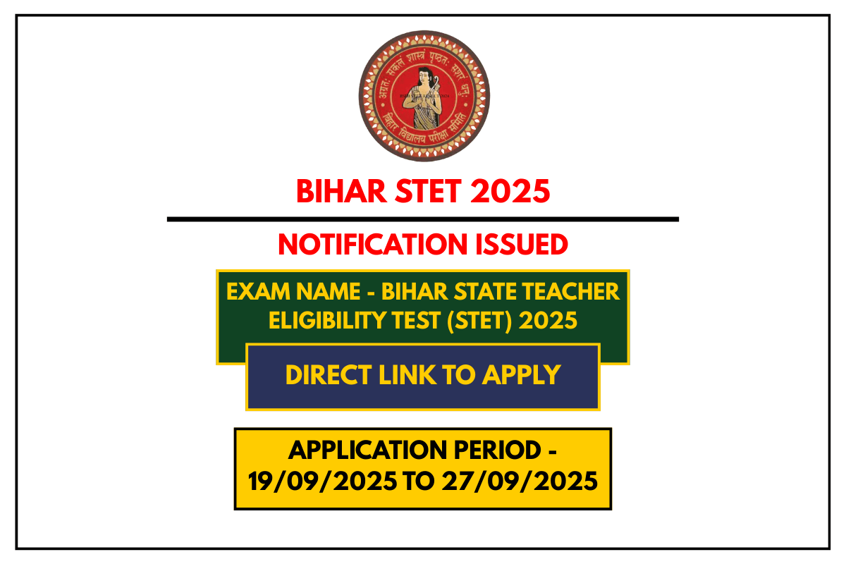 Bihar STET 2025 Apply Online, Eligibility, Application Fee & Last Date