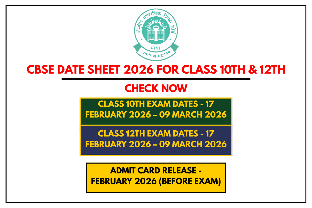 CBSE Date Sheet 2026 for Class 10th & 12th Download Exam Schedule Now