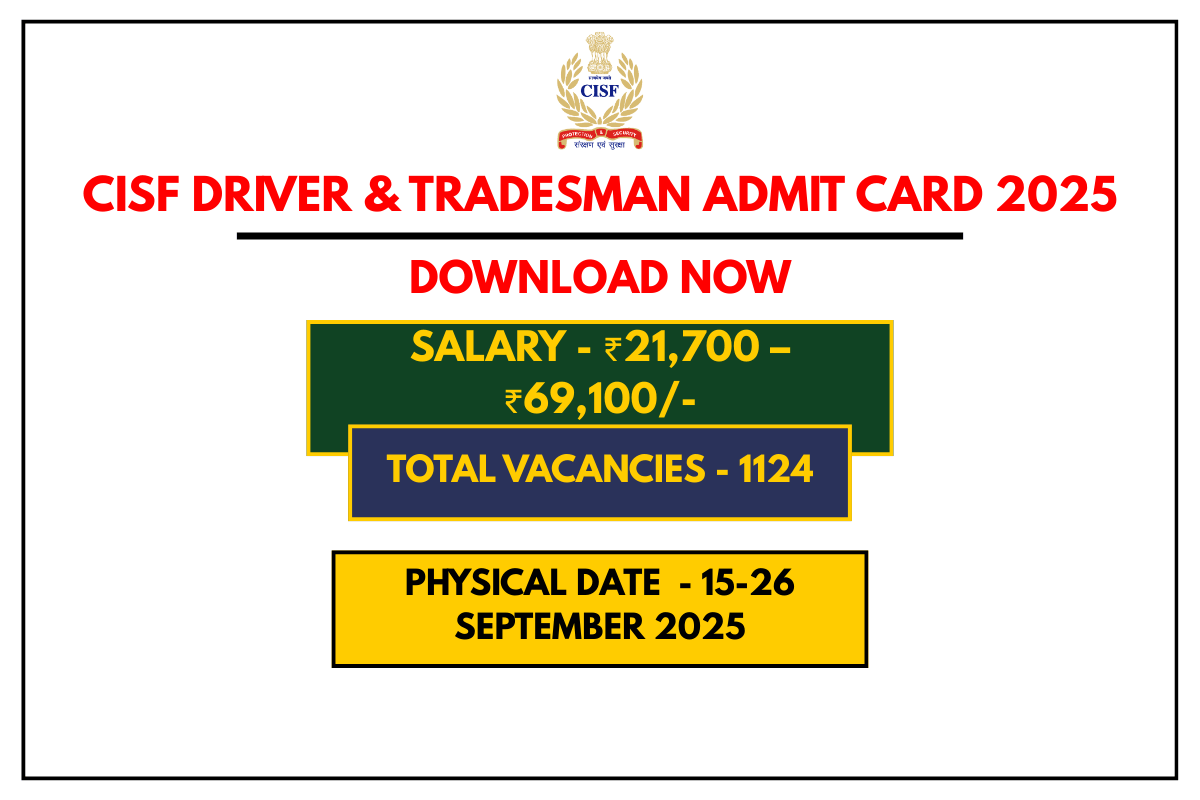 CISF Driver & Tradesman Admit Card 2025 Download Now, Direct Link
