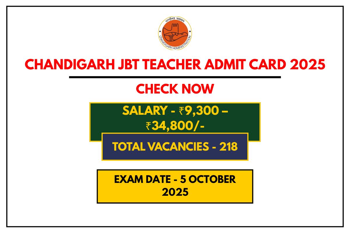 Chandigarh JBT Teacher Admit Card 2025 Download Link, Exam Date, Pattern & More