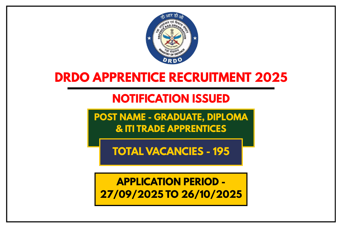 DRDO Apprentice Recruitment 2025 Apply Online for 195 Apprentice Vacancies