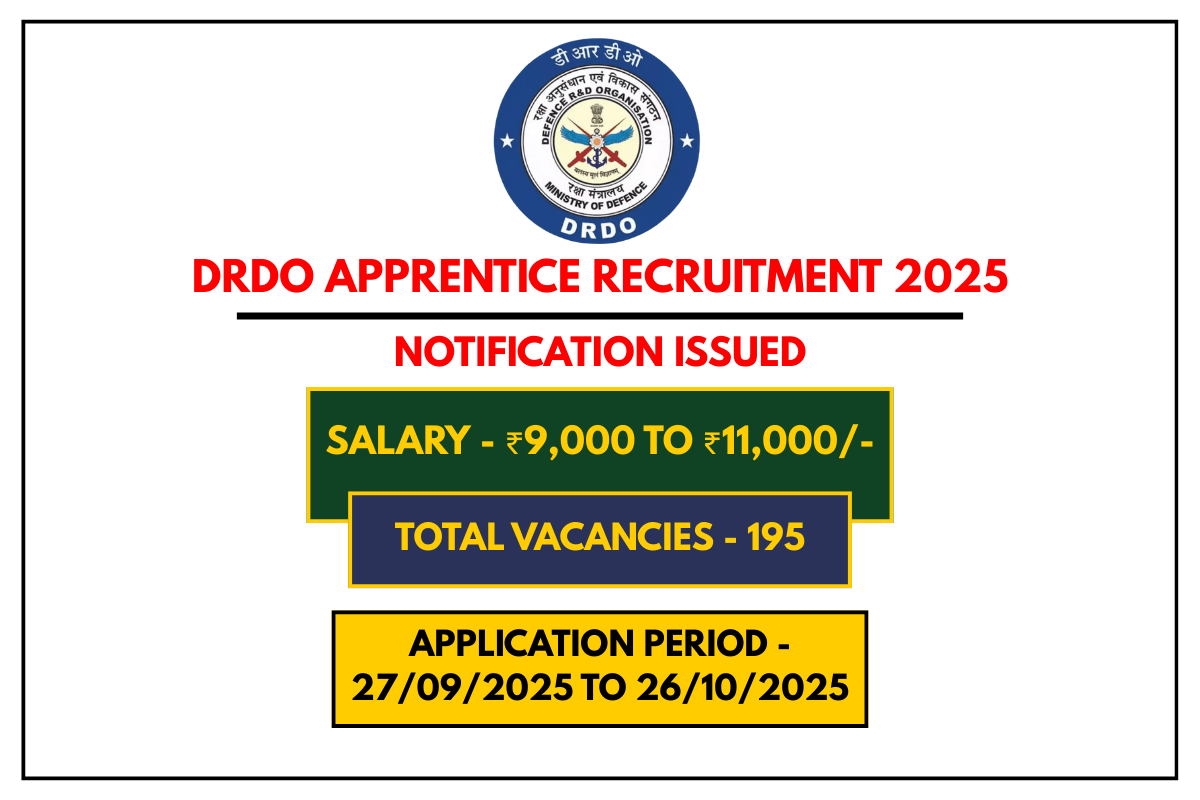 DRDO Apprentice Recruitment 2025 Apply Online for 195 Graduate, Diploma & ITI Posts