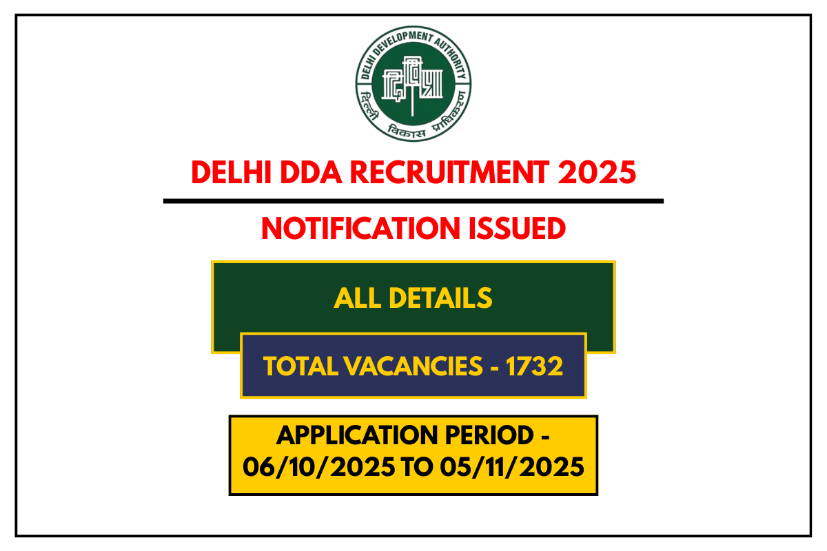 Delhi DDA Recruitment 2025 Apply Online for 1732 Posts – Check Eligibility, Dates & Full Details