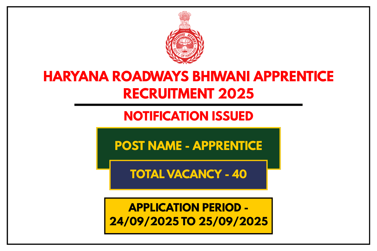 Haryana Roadways Bhiwani Apprentice Recruitment 2025 – Apply for 40 Trade Posts