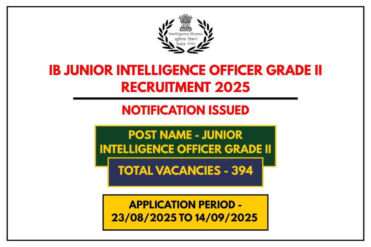 IB Junior Intelligence Officer Grade II Recruitment 2025 – 394 Vacancies Apply Online