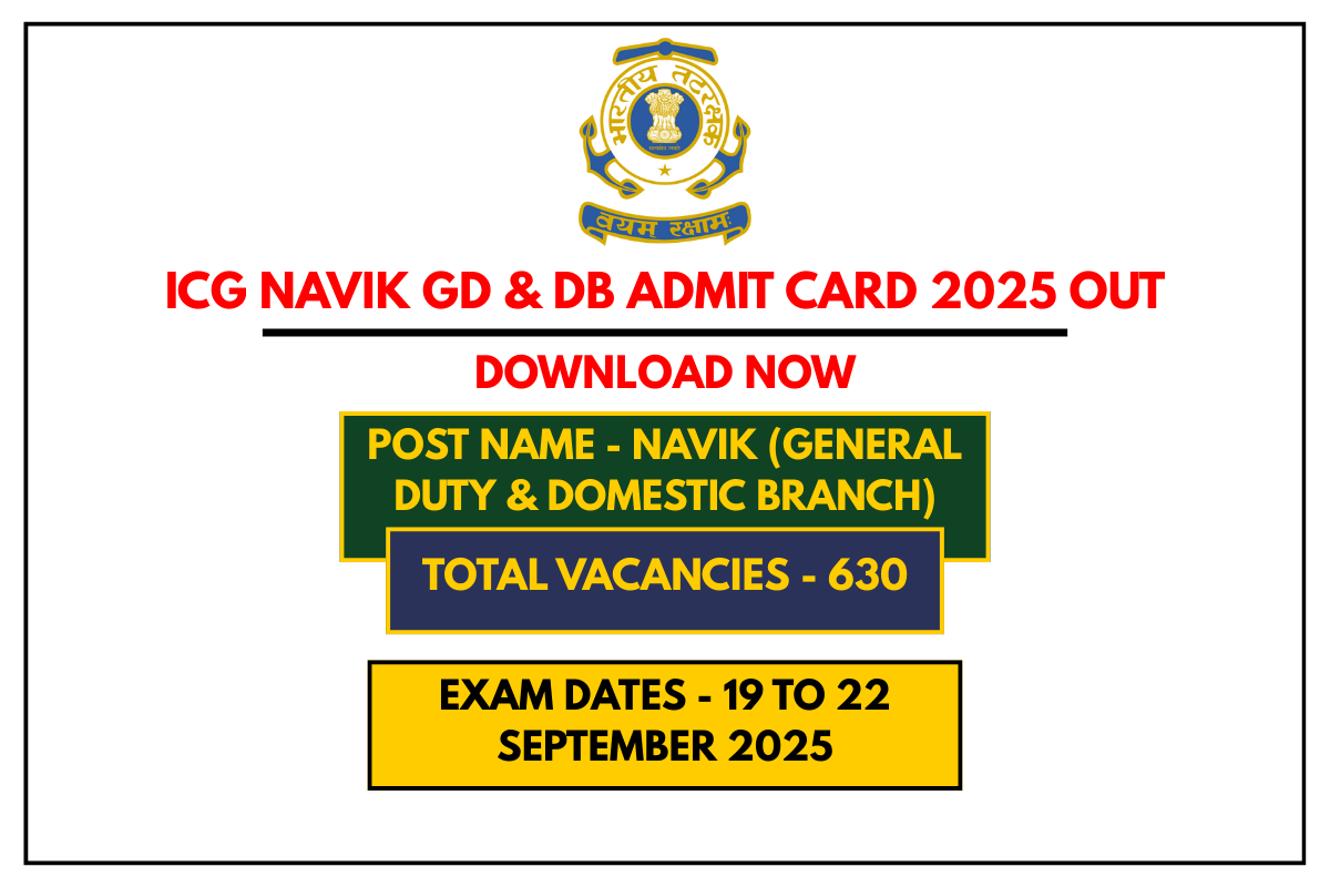 ICG Navik GD & DB Admit Card 2025 Out Download Now for 630 Posts