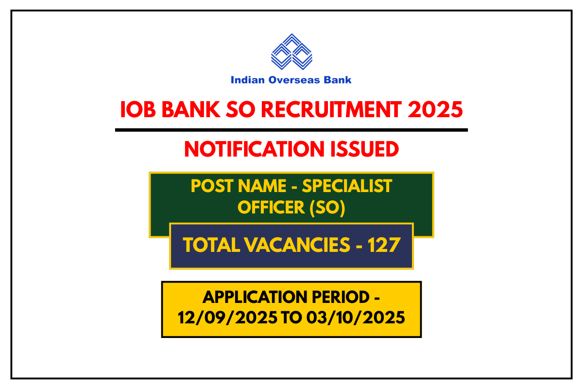 IOB Bank SO Recruitment 2025 – Notification Out for 127 Specialist Officer Posts