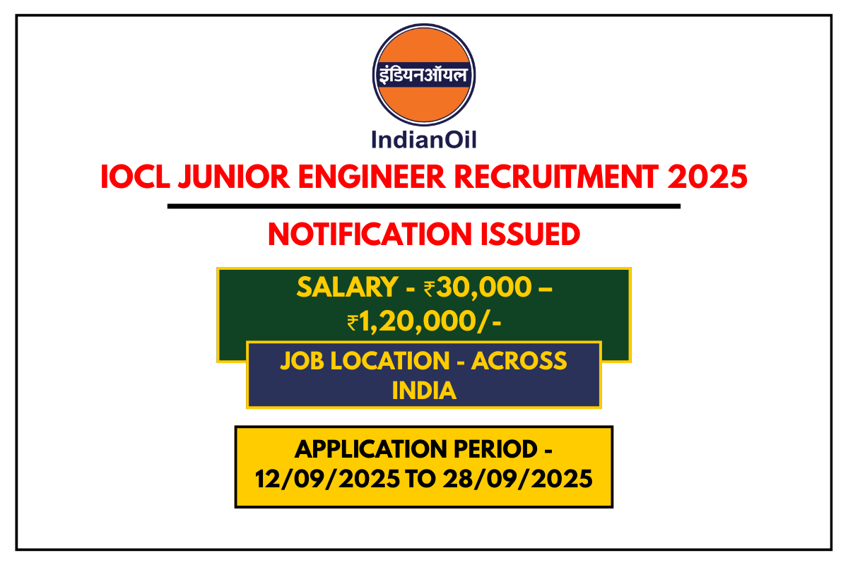 IOCL Junior Engineer Recruitment 2025 – Notification Out, Apply Online Now