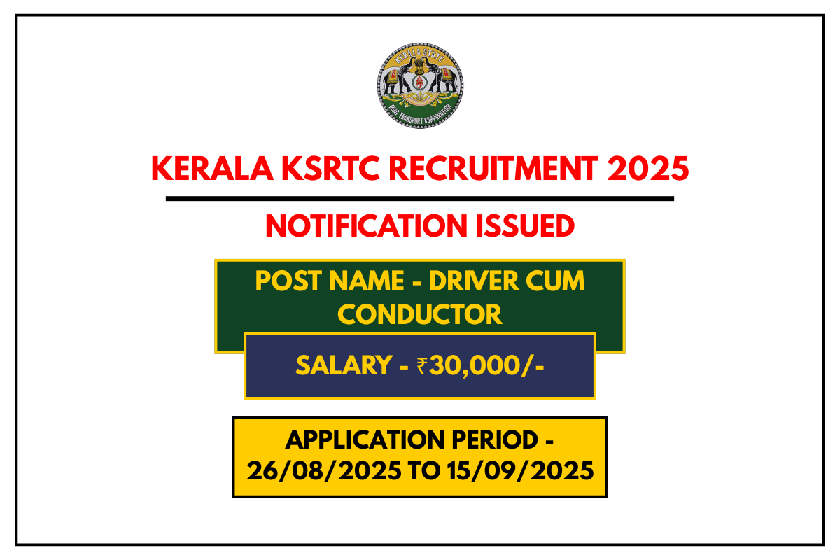Kerala KSRTC Recruitment 2025 Apply Online for Driver cum Conductor Posts