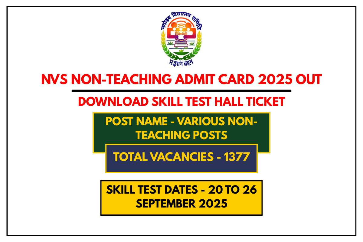 NVS Non-Teaching Admit Card 2025 Out Download Skill Test Hall Ticket for Mess Helper & Other Posts