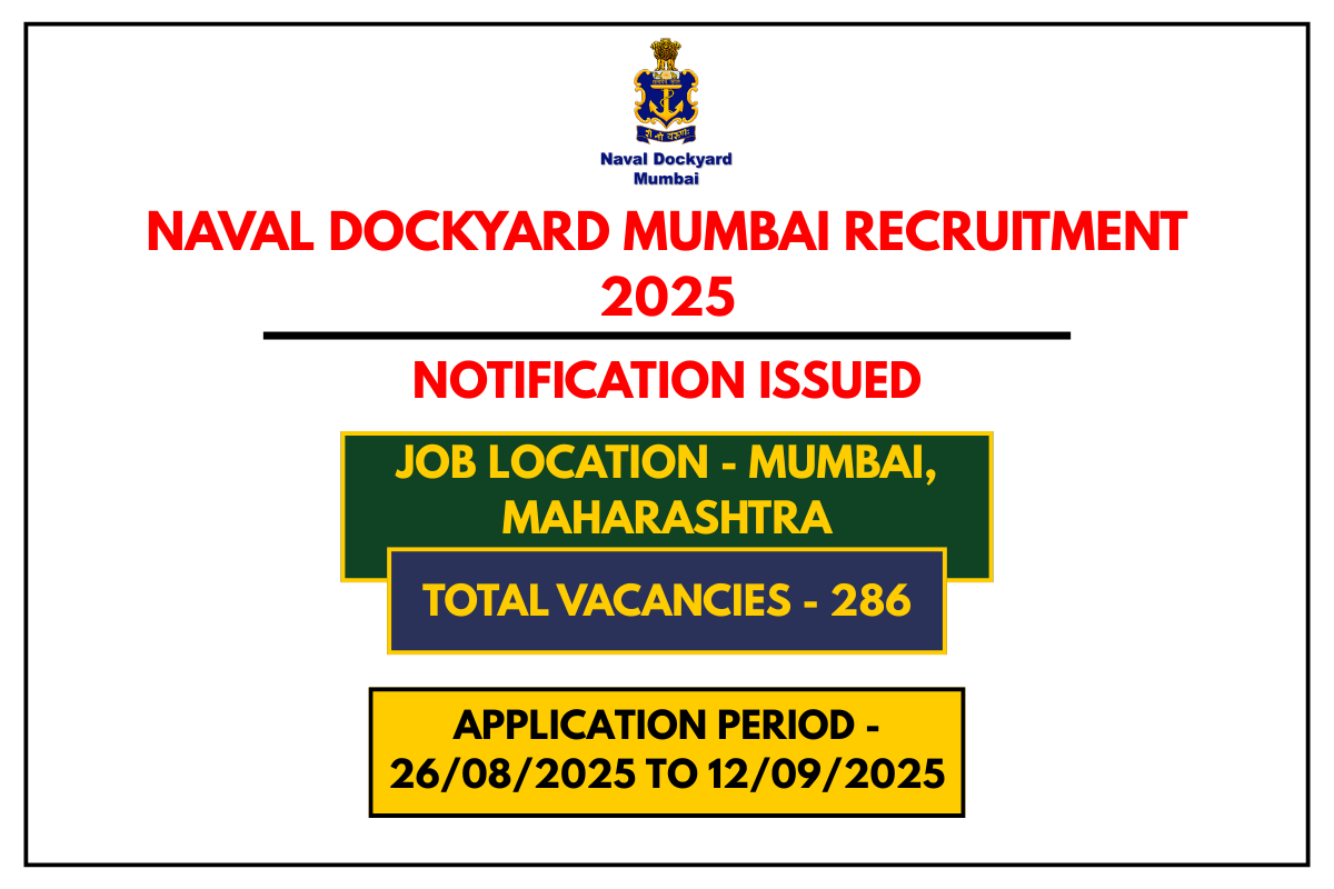 Naval Dockyard Mumbai Recruitment 2025 Notification for 286 Apprentice Posts