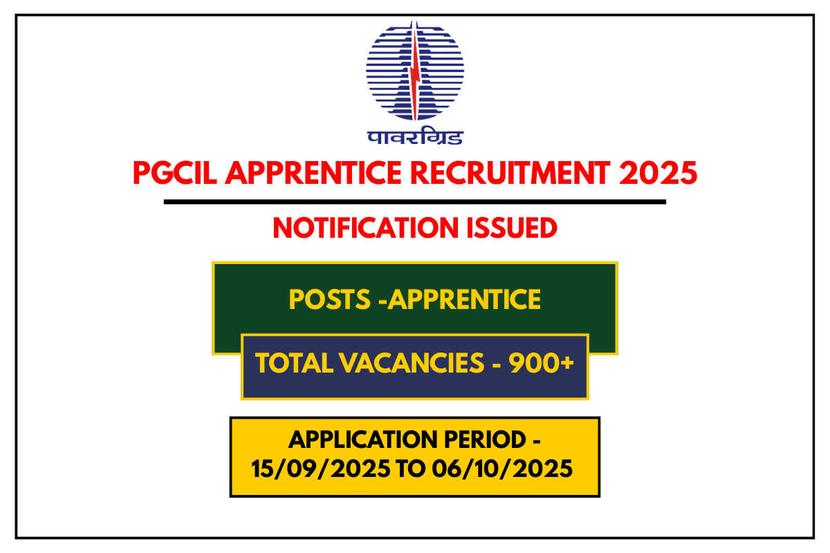PGCIL Apprentice Recruitment 2025 Apply Online for 900+ Apprentice Posts