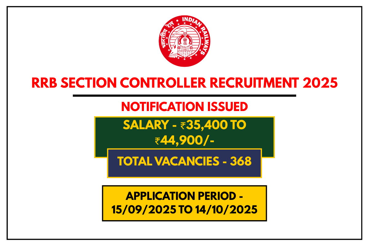 RRB Section Controller Recruitment 2025 Apply Online for 368 Posts