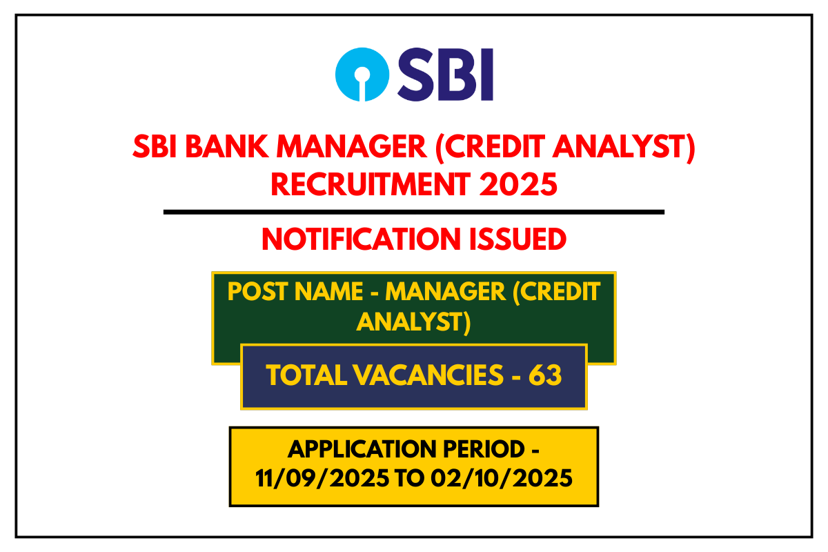 SBI Bank Manager (Credit Analyst) Recruitment 2025 – Notification Out, Apply Online