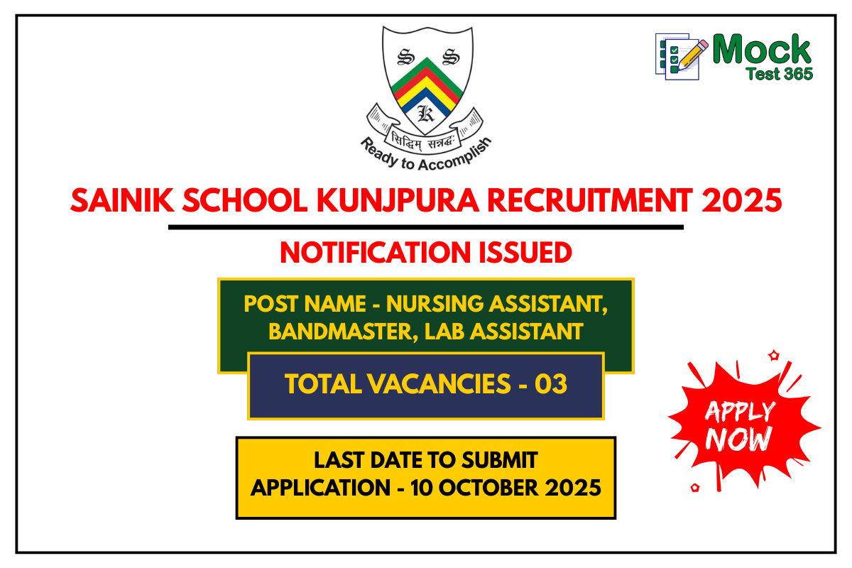 Sainik School Kunjpura Recruitment 2025 – Apply for 03 Non-Teaching Posts