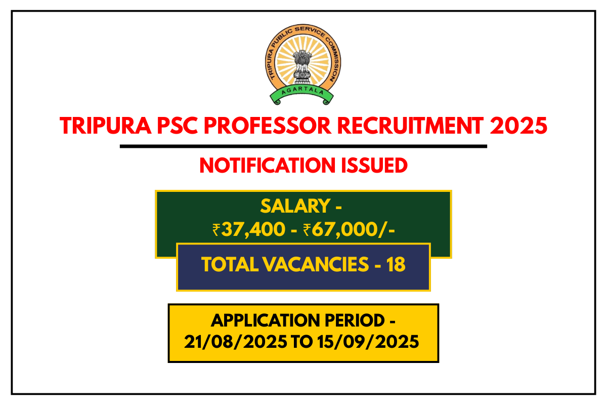 Tripura PSC Professor Recruitment 2025 – Apply Online for 18 Medical Posts Last Date 15 September