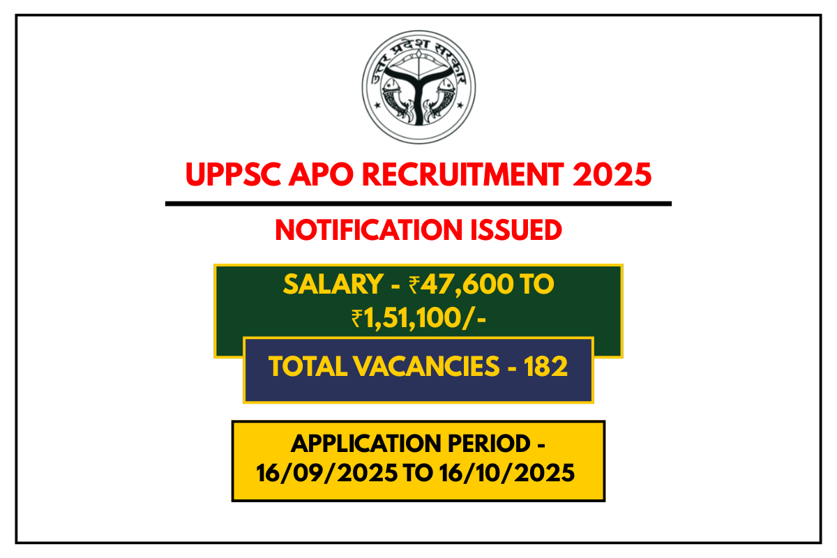 UPPSC APO Recruitment 2025 – 182 Posts Eligibility, Fee, Last Date & How to Apply