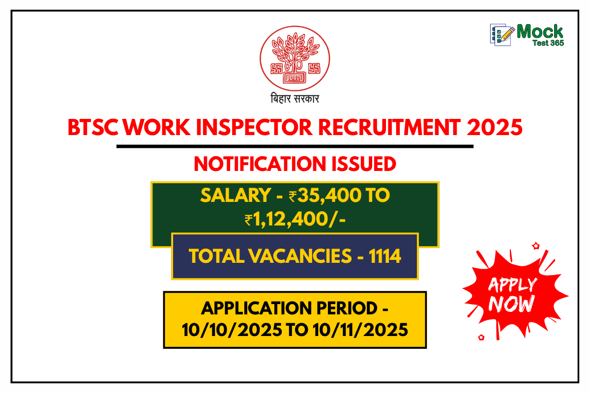 BTSC Work Inspector Recruitment 2025 Apply for 1114 Vacancies