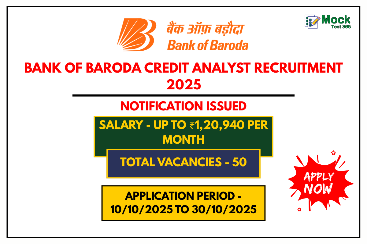 Bank of Baroda Credit Analyst Recruitment 2025 – Apply Online for 50 Vacancies