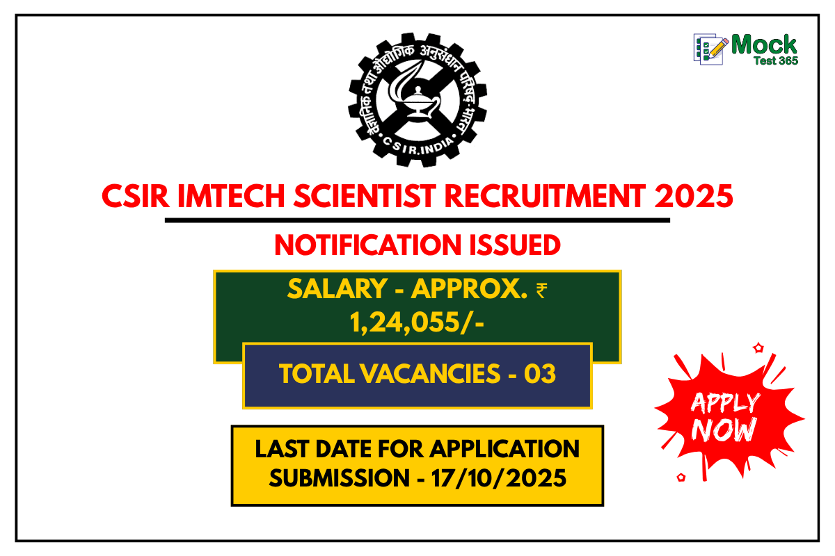 CSIR IMTECH Scientist Recruitment 2025 Apply Online for 03 Posts