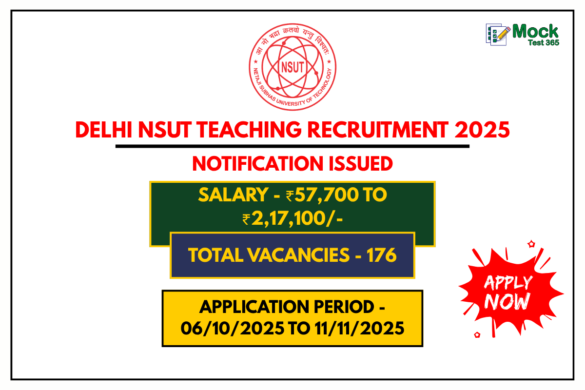 Delhi NSUT Teaching Recruitment 2025 Apply Online for 176 Posts