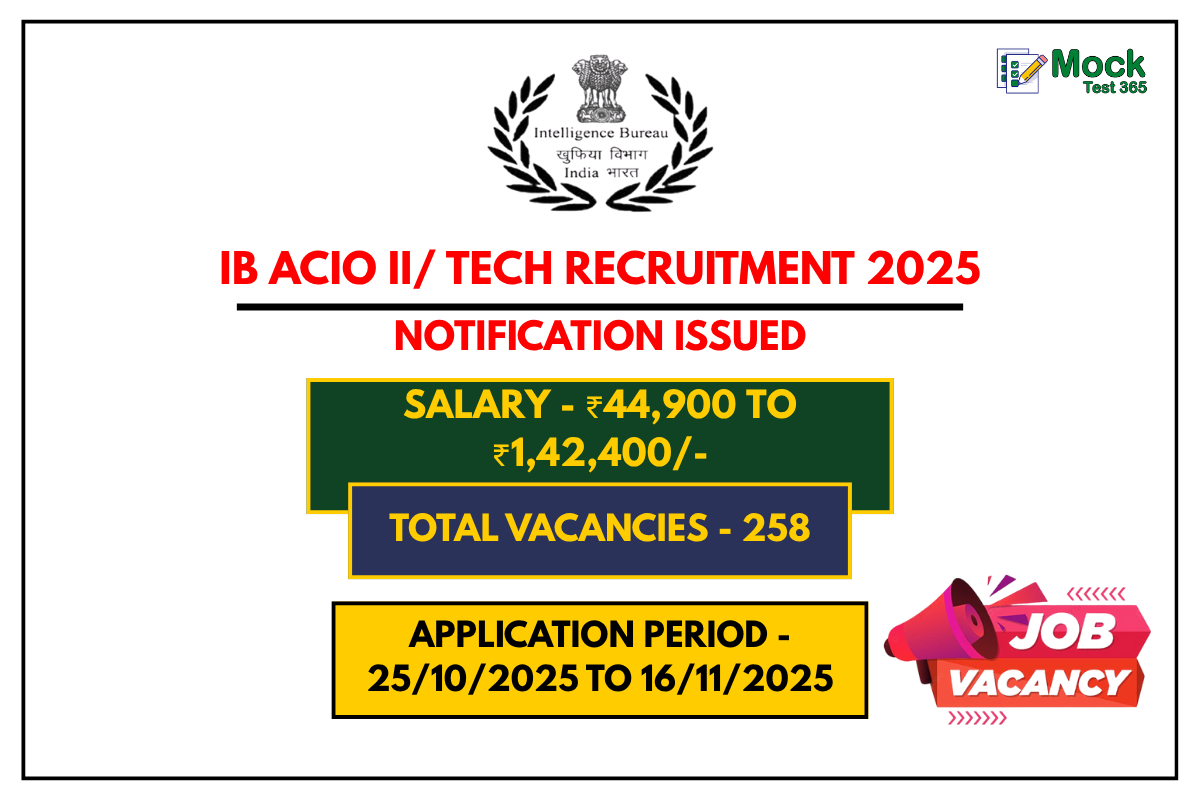 IB ACIO II Tech Recruitment 2025 – Apply Online for 258 Posts