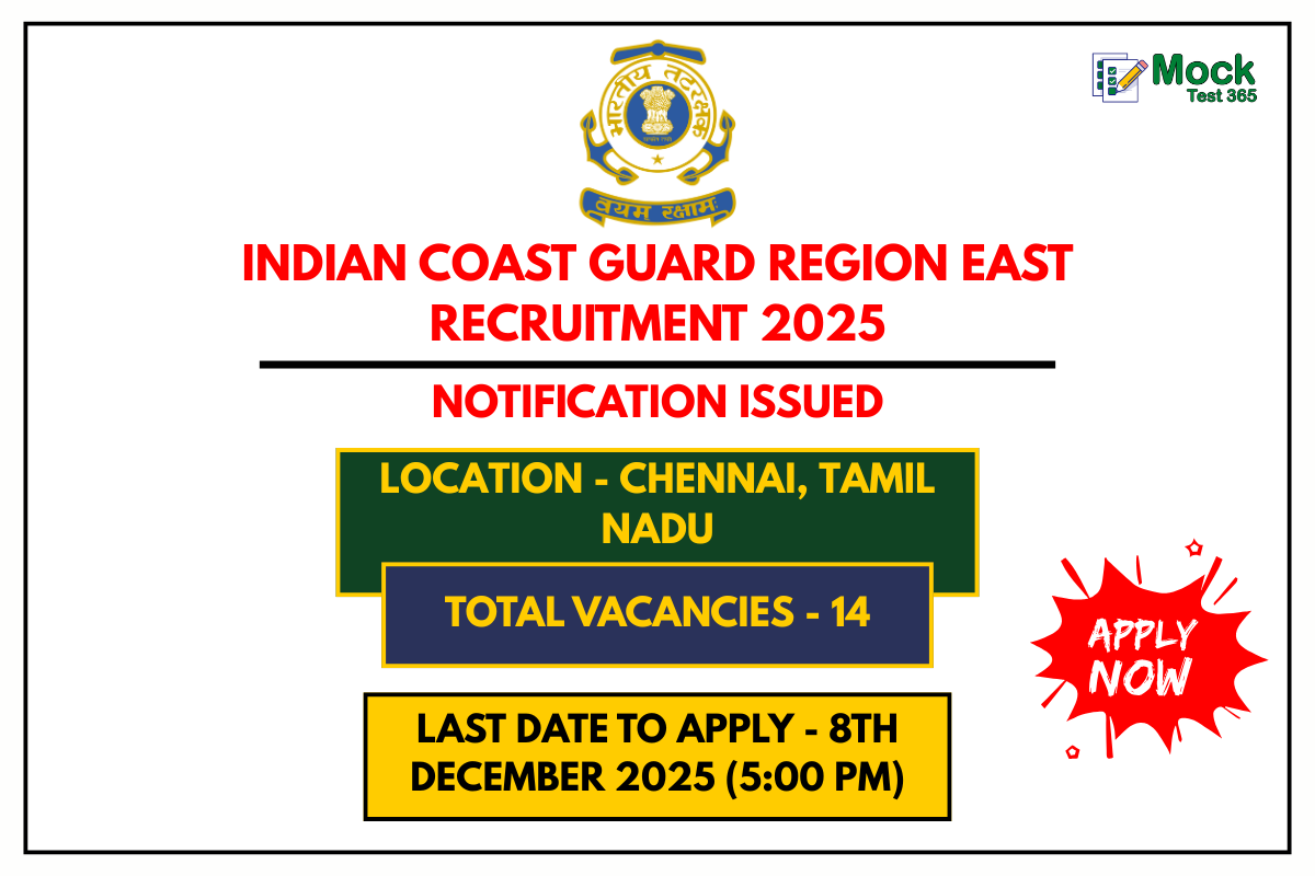 Indian Coast Guard Region East Recruitment 2025 – Apply for 14 Civilian Posts in Chennai