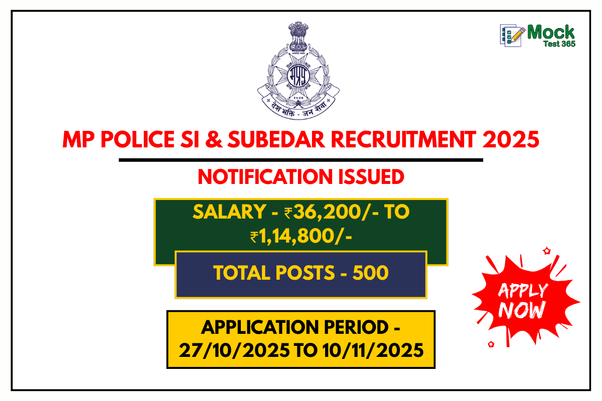 MP Police SI & Subedar Recruitment 2025 Apply Online for 500 Posts
