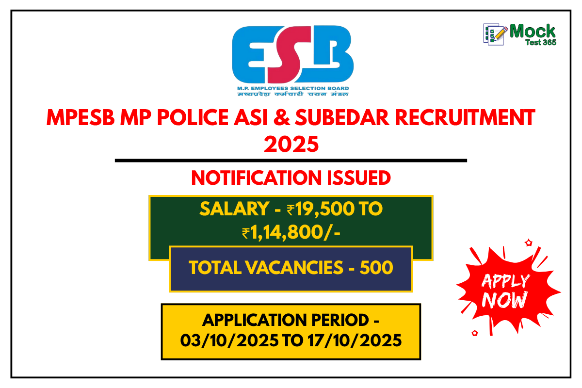 MPESB MP Police ASI & Subedar Recruitment 2025 Apply Online for 500 Posts