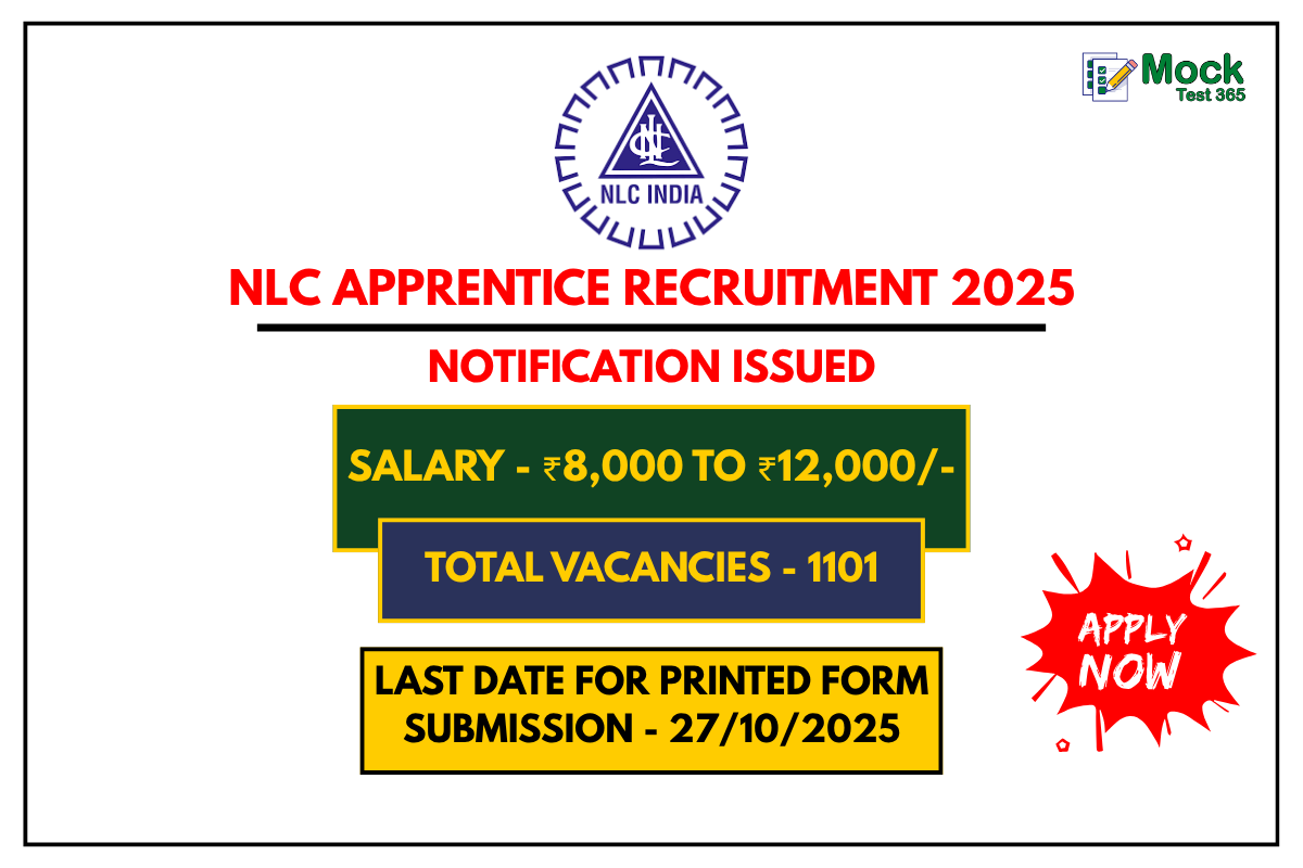NLC Apprentice Recruitment 2025 – Apply Online for 1101 Trade & Graduate Apprentice Posts (Last Date 27th October 2025)
