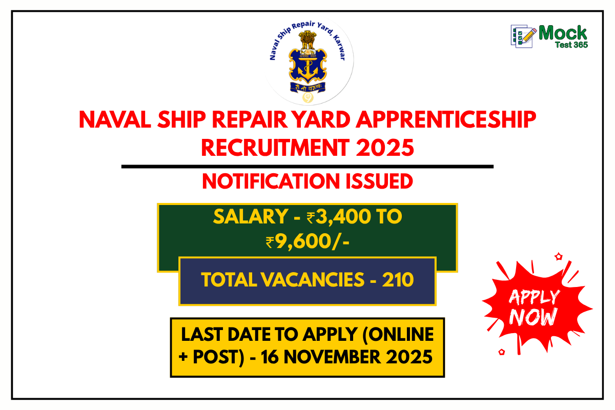 Naval Ship Repair Yard Apprenticeship Recruitment 2025 Apply Online for 210 Posts