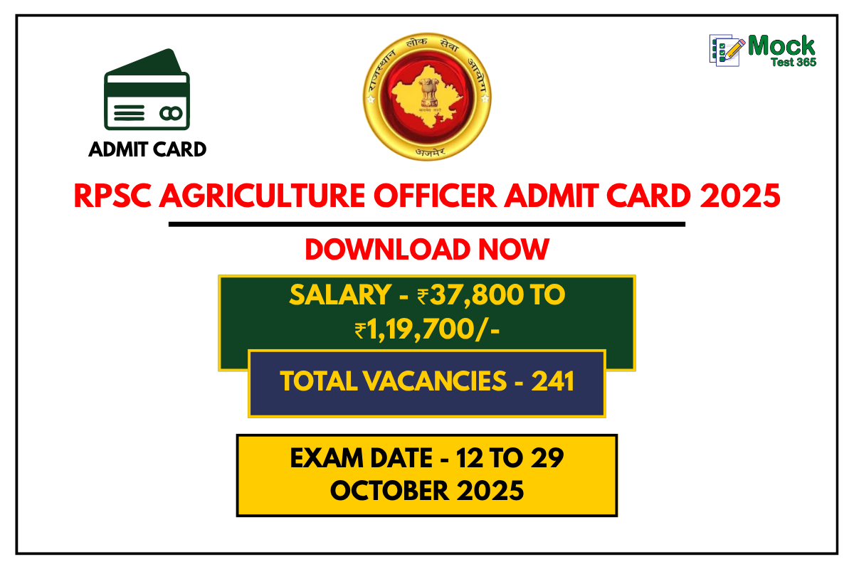RPSC Agriculture Officer Admit Card 2025 Download Link, Exam Date & Hall Ticket Details