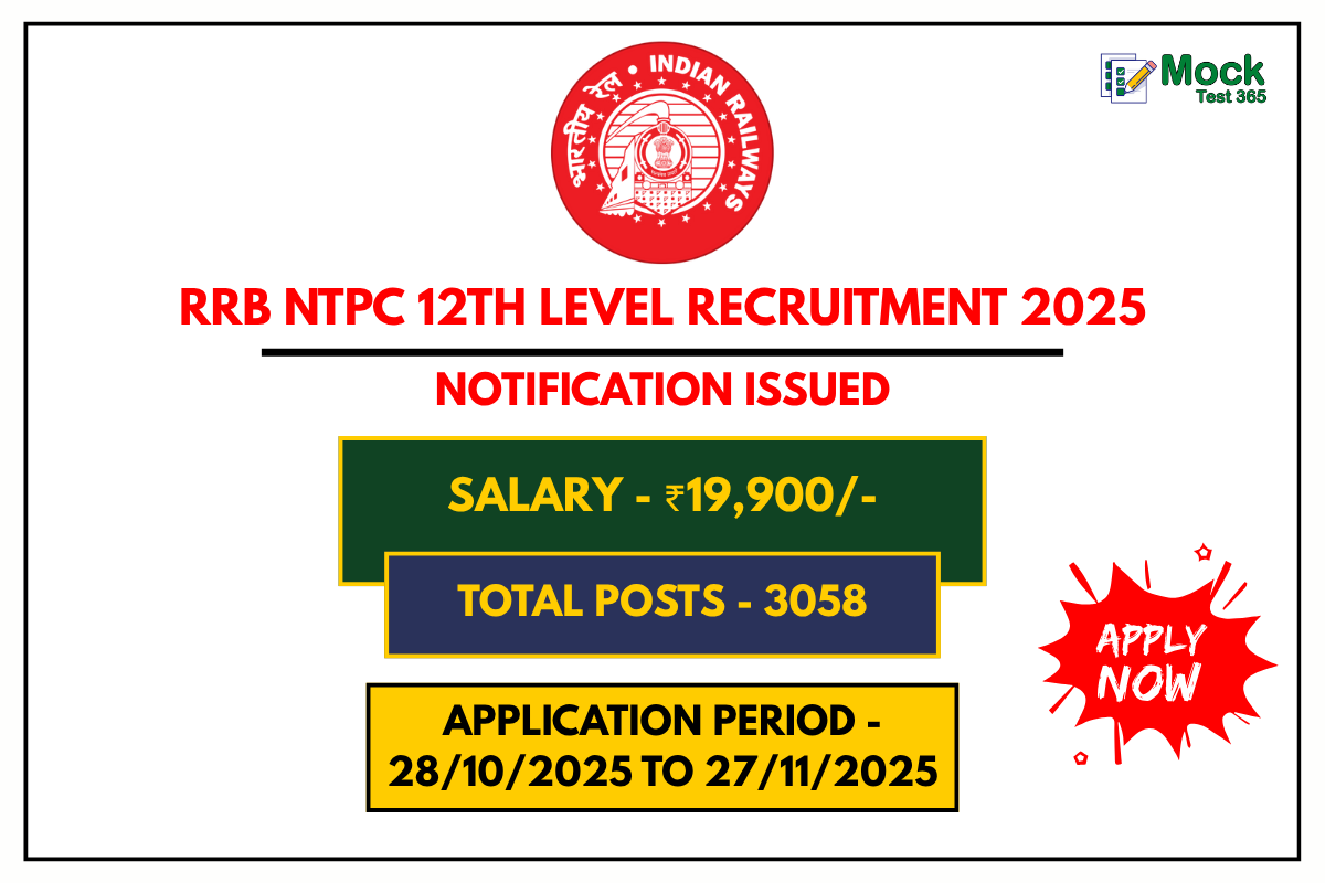 RRB NTPC 12th Level Recruitment 2025 Apply Online for 3058 UG Posts