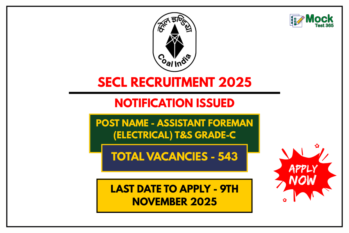 SECL Recruitment 2025 Apply Online for 543 Assistant Foreman Posts