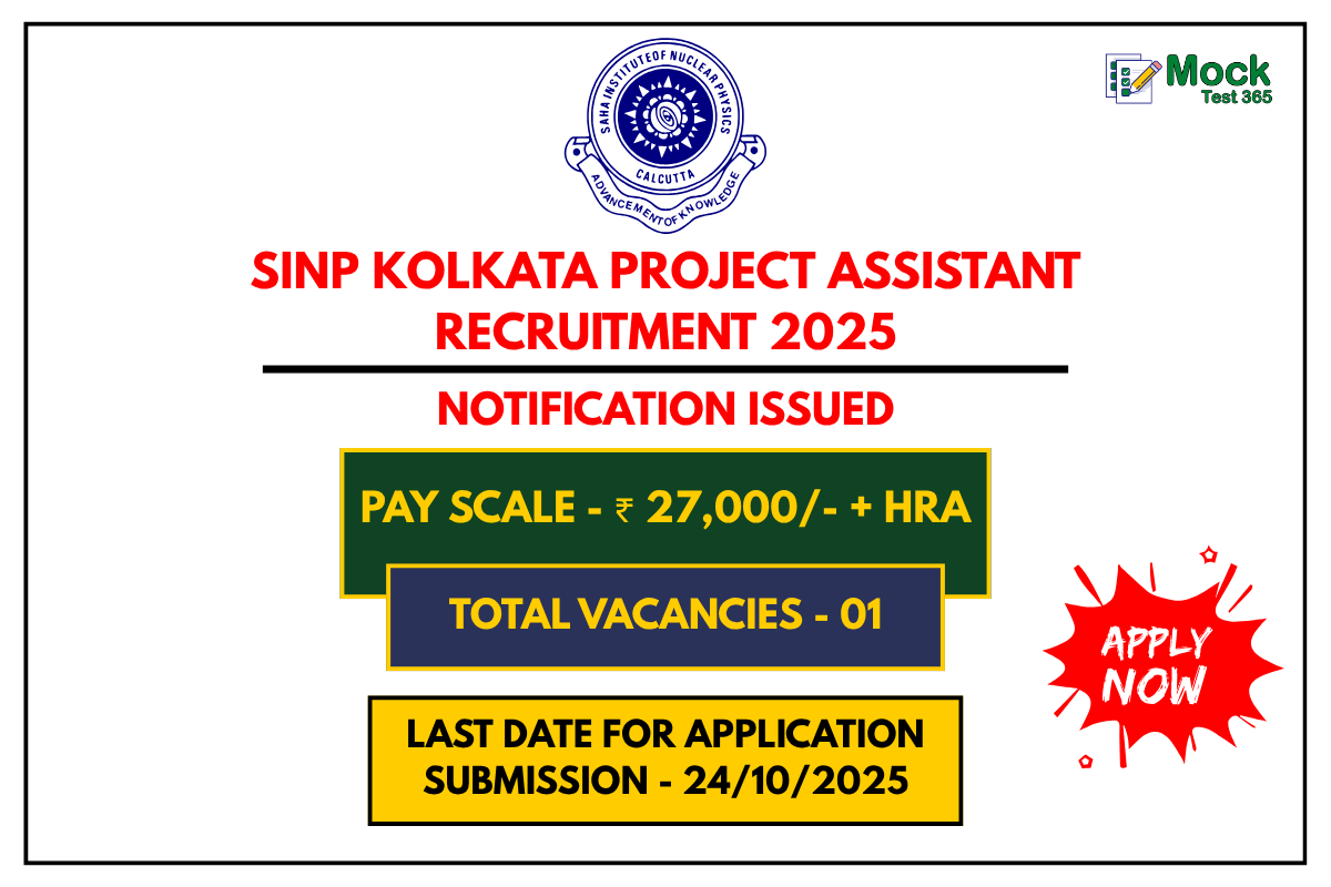 SINP Kolkata Project Assistant Recruitment 2025 Apply Now for Research Position