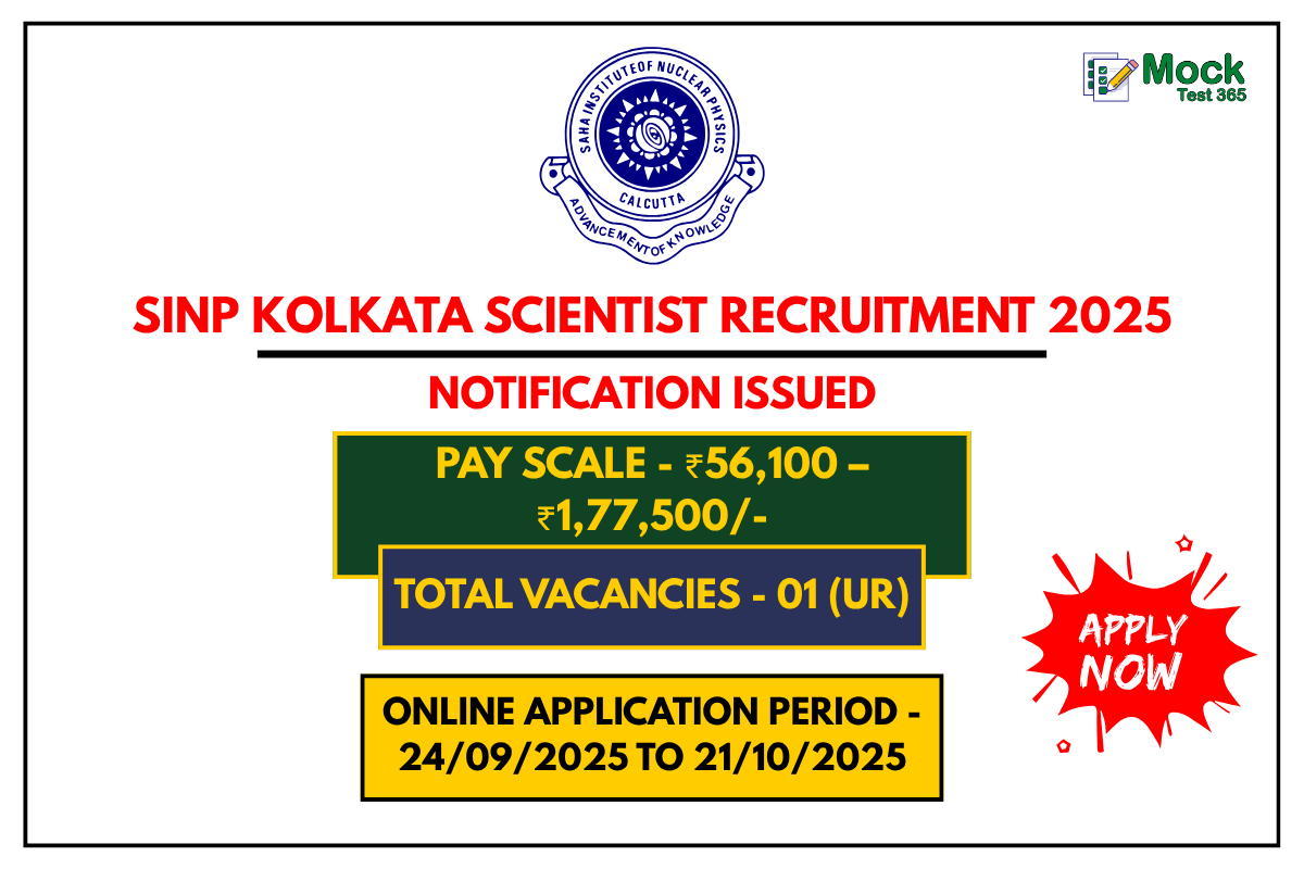 SINP Kolkata Scientist Recruitment 2025 Apply Online for Scientist ‘C’ Post