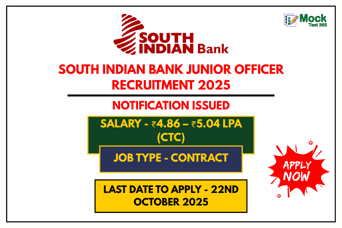 South Indian Bank Junior Officer Recruitment 2025 Apply Online