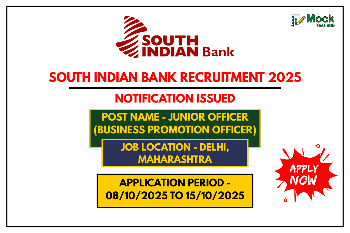 South Indian Bank Recruitment 2025 Apply Online for Junior Officer Posts