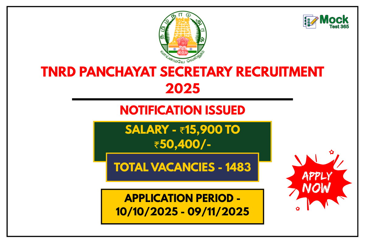 TNRD Panchayat Secretary Recruitment 2025 Apply Online for 1483 Posts Before 9th November