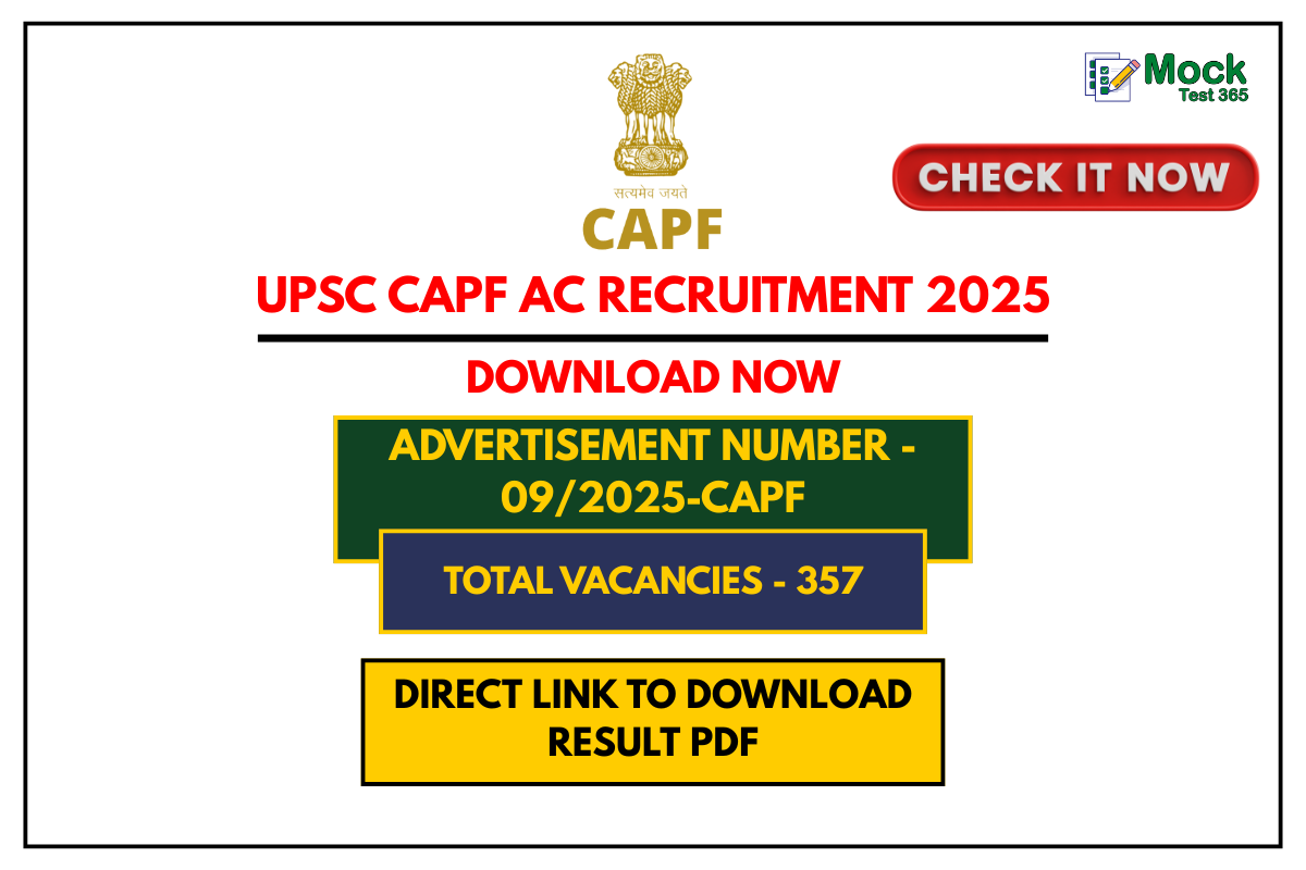 UPSC CAPF AC Recruitment 2025 Result Declared, Check Written Exam PDF