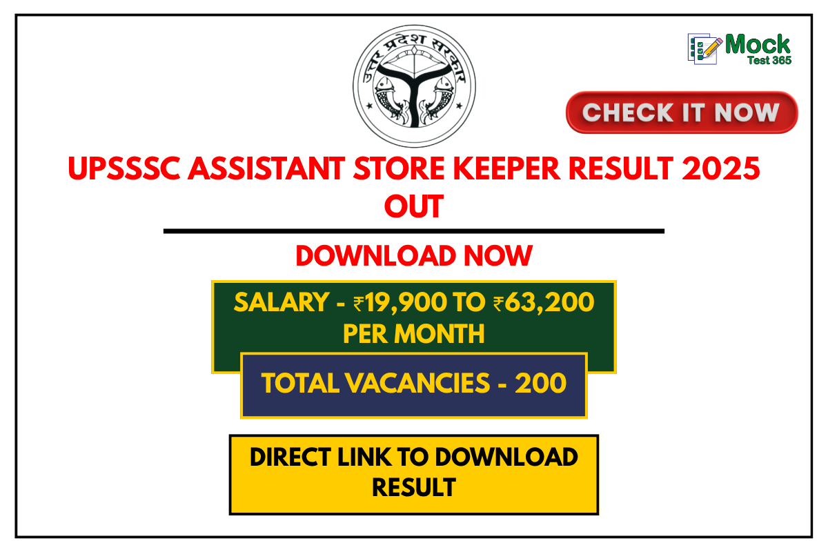 UPSSSC Assistant Store Keeper Result 2025 Out – Download Scorecard Now