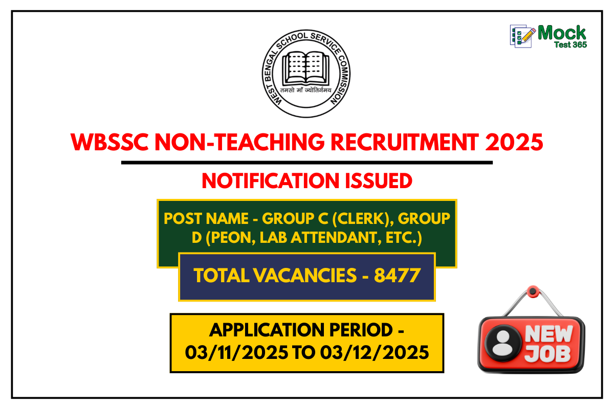 WBSSC Non-Teaching Recruitment 2025 8477 Clerk & Group D Posts, Notification Released
