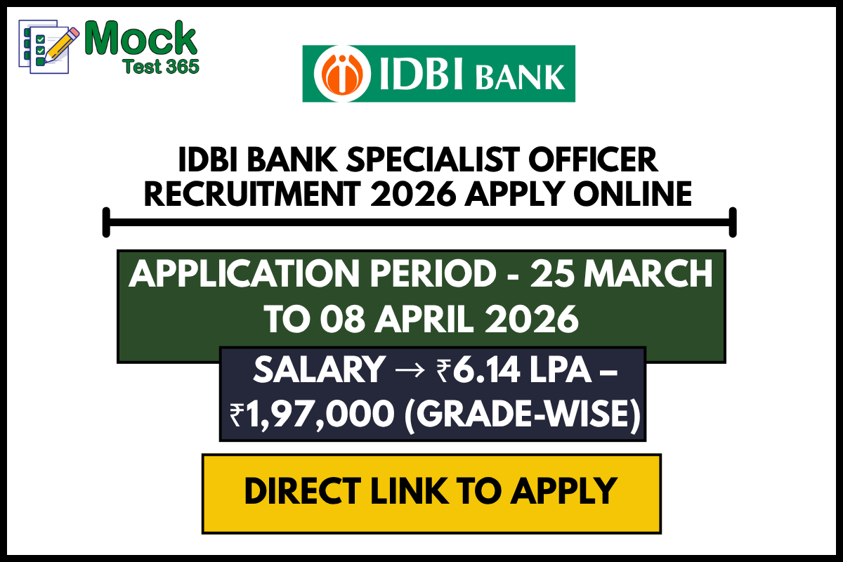 IDBI Bank Specialist Officer Recruitment 2026 Apply Online for 33 Posts Last Date 08 April 2026