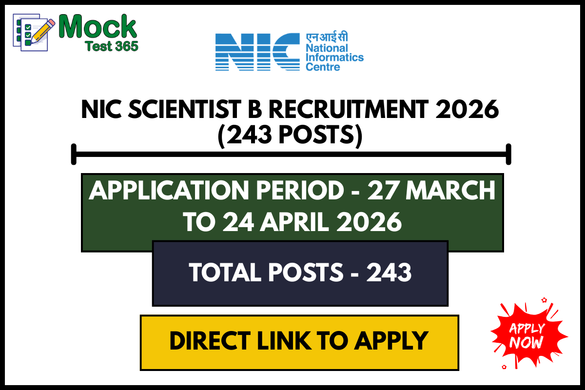 NIC Scientist B Recruitment 2026 (243 Posts) - Notification PDF, Online Form Last Date 24 April 2026